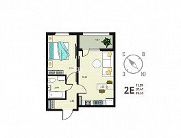 1-комнатная квартира, 39.53 м2