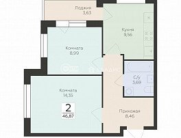 2-комнатная квартира, 46.87 м2