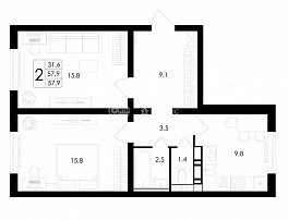 2-комнатная квартира, 57.9 м2