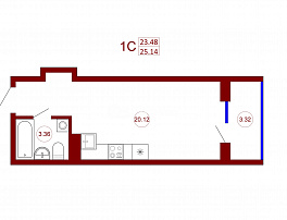 1-комнатная квартира, 25.14 м2