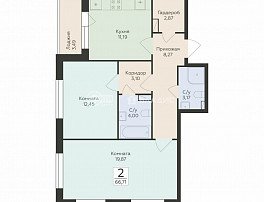 2-комнатная квартира, 66.71 м2