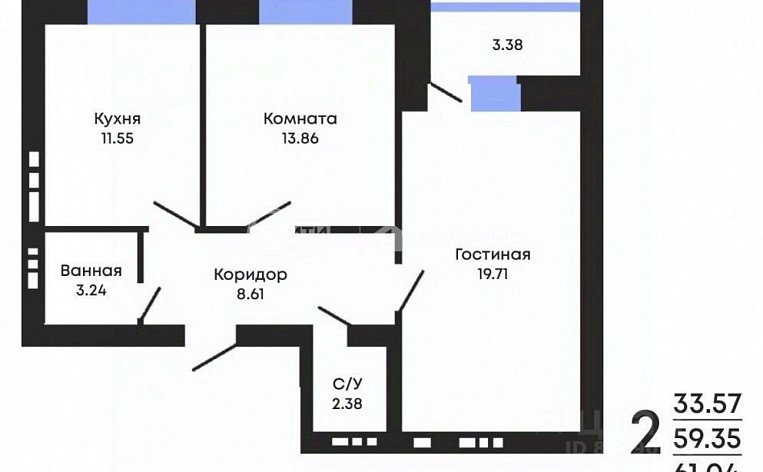 2-комнатная квартира, 59.5 м2, эт. 5, id: 906745, фото 6
