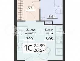 1-комнатная квартира, 26.67 м2