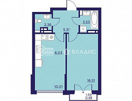 1-комнатная квартира, 44.23 м2