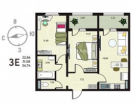 2-комнатная квартира, 54.74 м2
