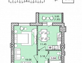 1-комнатная квартира, 39.46 м2