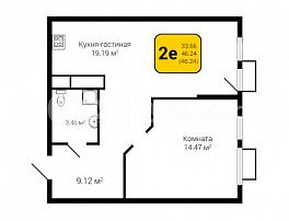 1-комнатная квартира, 46.24 м2