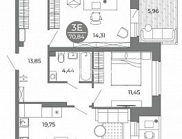 3-комнатная квартира, 70.84 м2