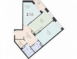 2-комнатная квартира, 77.06 м2