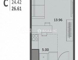 1-комнатная квартира, 26.61 м2