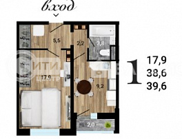 1-комнатная квартира, 39.6 м2