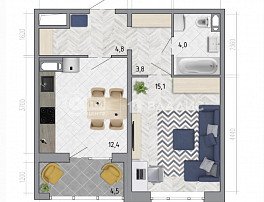 1-комнатная квартира, 42.4 м2