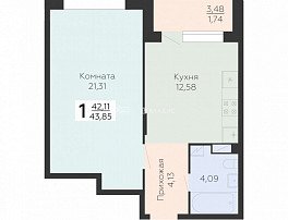 1-комнатная квартира, 43.85 м2