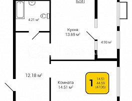 1-комнатная квартира, 47.06 м2