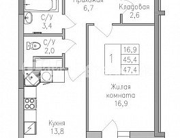 1-комнатная квартира, 47.4 м2
