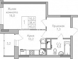 1-комнатная квартира, 40 м2