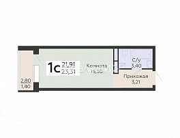 1-комнатная квартира, 23.31 м2