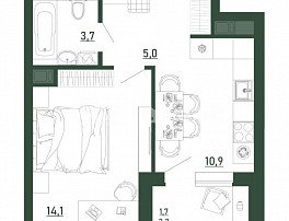1-комнатная квартира, 35.4 м2