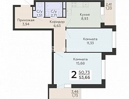 2-комнатная квартира, 53.66 м2