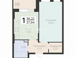 1-комнатная квартира, 37.85 м2