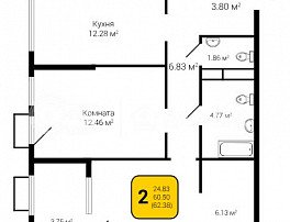 2-комнатная квартира, 62.38 м2