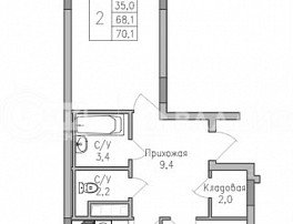 2-комнатная квартира, 70.1 м2