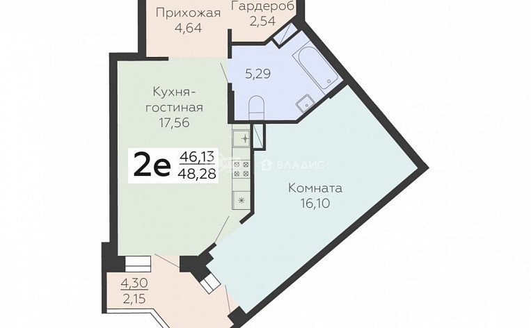 2-комнатная квартира, 48.28 м2, эт. 5, id: 1159674, фото 18
