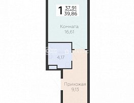 1-комнатная квартира, 39.86 м2
