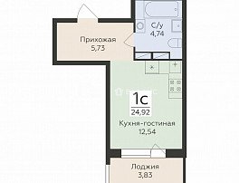 1-комнатная квартира, 24.92 м2