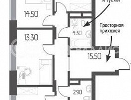 3-комнатная квартира, 89.7 м2