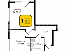 1-комнатная квартира, 38.05 м2