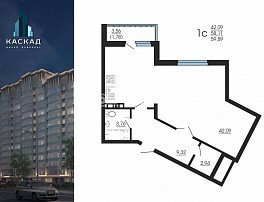 1-комнатная квартира, 59.84 м2