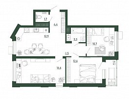 3-комнатная квартира, 72.3 м2