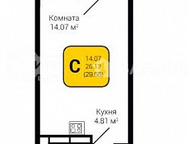 1-комнатная квартира, 29.55 м2