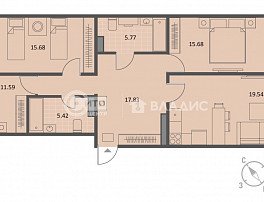 3-комнатная квартира, 95.45 м2