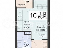 1-комнатная квартира, 19.4 м2