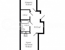 1-комнатная квартира, 52.43 м2