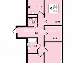 3-комнатная квартира, 93.3 м2