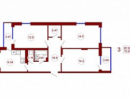 3-комнатная квартира, 70.67 м2