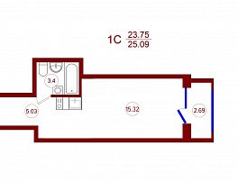 1-комнатная квартира, 25.09 м2