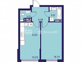 1-комнатная квартира, 43.57 м2