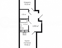 1-комнатная квартира, 52.43 м2