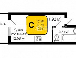 1-комнатная квартира, 19.53 м2