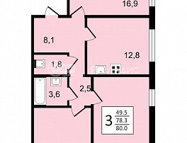 3-комнатная квартира, 80 м2