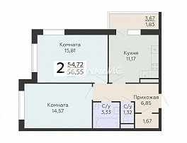 2-комнатная квартира, 56.55 м2