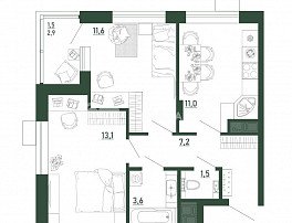 2-комнатная квартира, 49.5 м2
