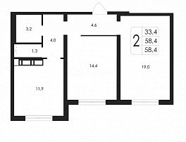 2-комнатная квартира, 58.4 м2
