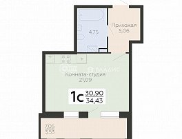 1-комнатная квартира, 32.73 м2