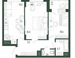 2-комнатная квартира, 57.9 м2