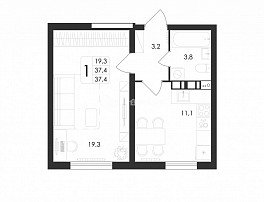 1-комнатная квартира, 37.4 м2